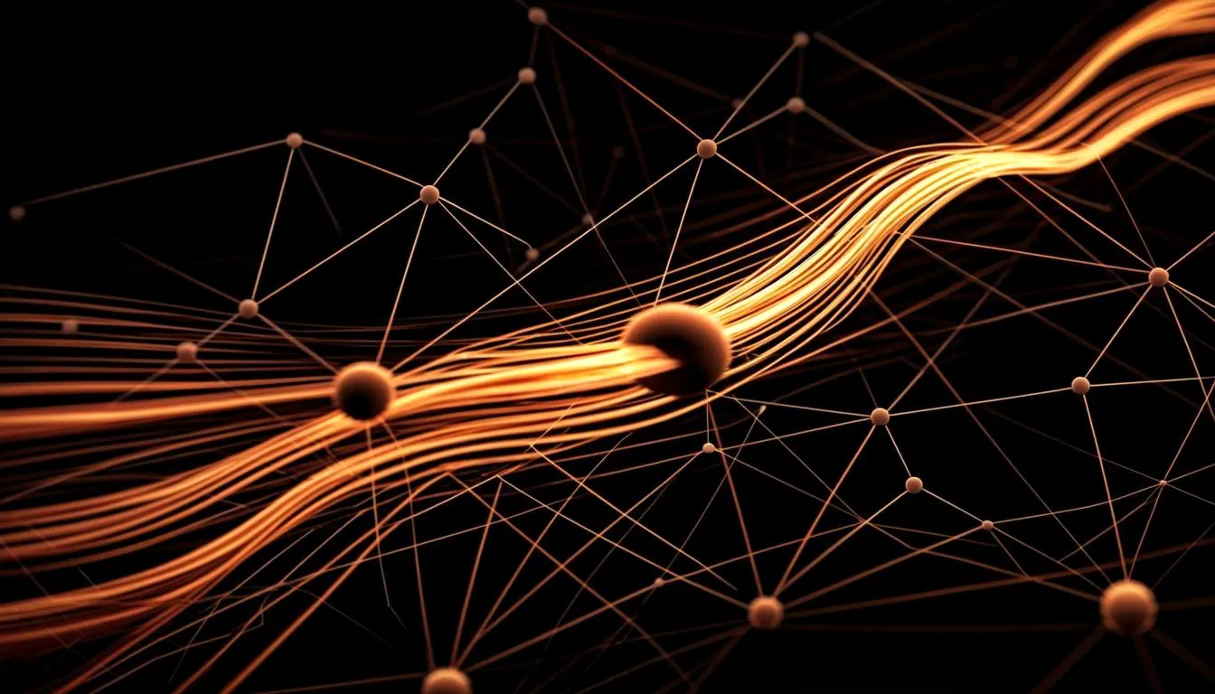 Conceptual artwork: light pathways rerouting around a dimmed node in a dark network.